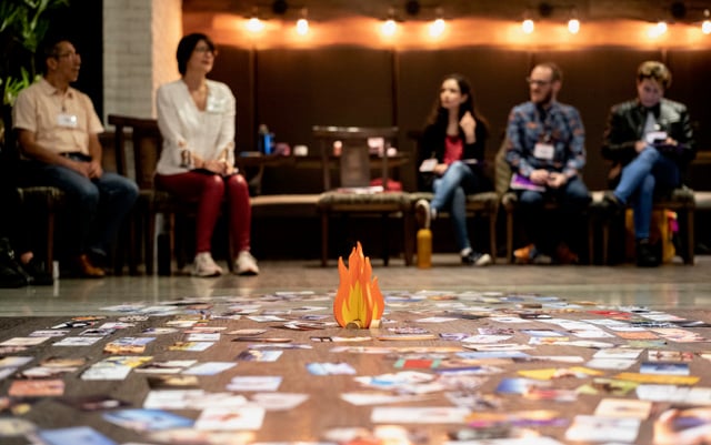 A group of people surrounded by the FIRE activity, concentrated and shared financial resilience practices